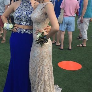 Champagne color prom dress worn